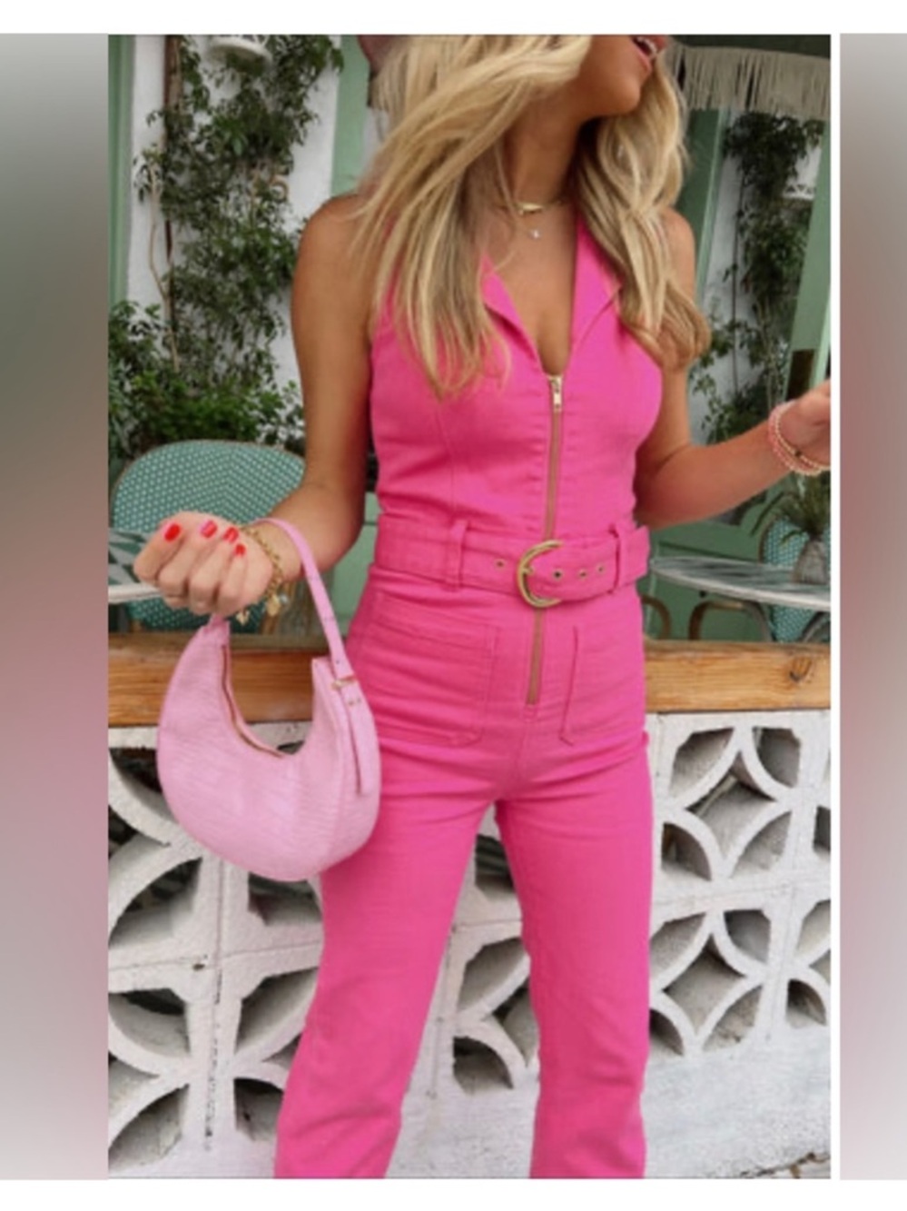 REVOLVE SHOW ME YOUR MUMU JUMPSUIT JACKSONVILLE CROP JUMPSUIT HOT PINK DENIM S
